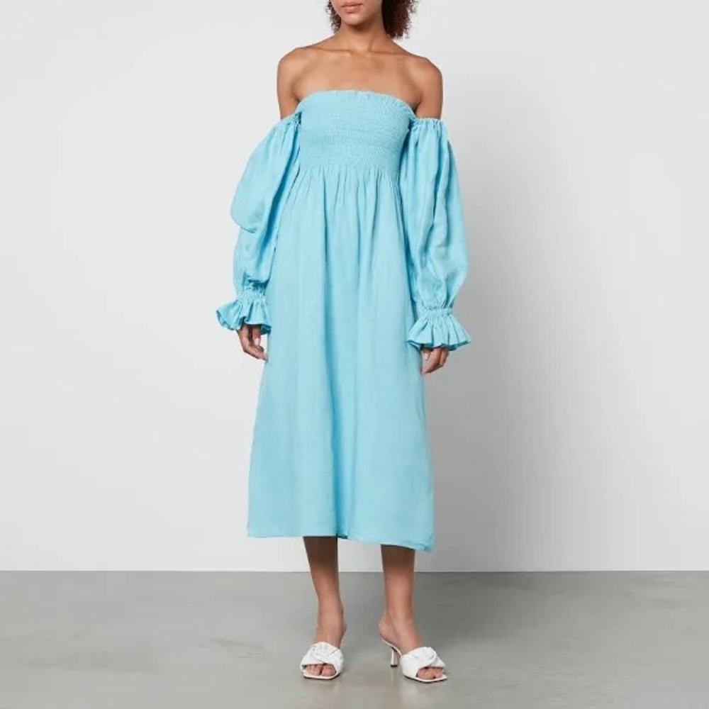 Off-Shoulder Blue Midi Dress